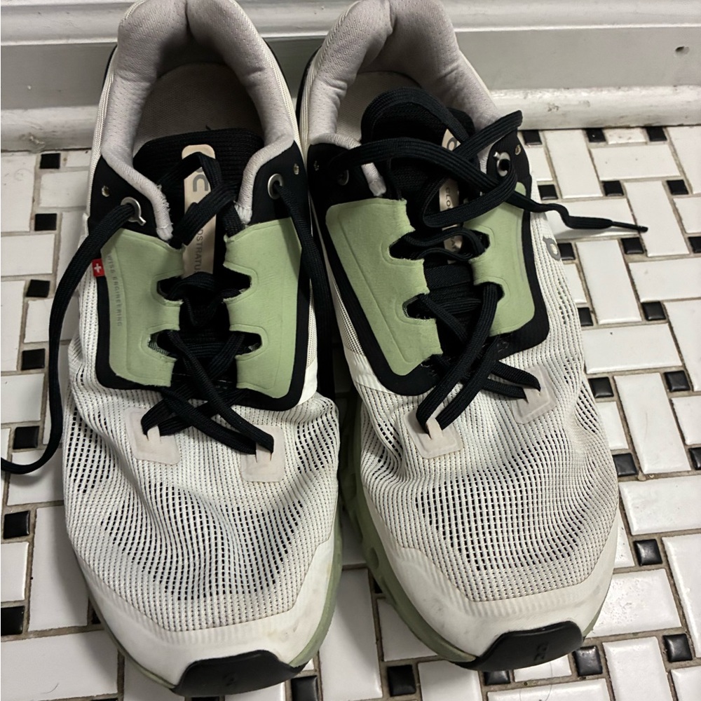 On Running White and Green Sneakers